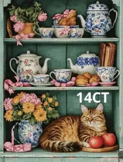 クロスステッチキット14CT キャビネットの猫