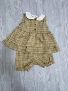 SLAP SLIP 80cm ベージュ系チェック フリル付きセットアップ