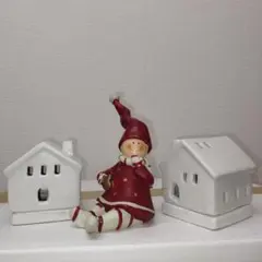 【クリスマス】陶器製家　キャンドル立てとサンタクロース飾りセット