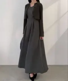 mipiarl ショートポロカーディガン＋ノースリーブフレアワンピースset