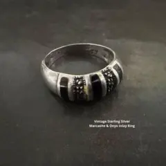 Rare Vintage Ring, Antique Marcasite and Onyx Stripe