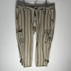 クロップド丈 ストライプ カーゴパンツ ウエスト表記73 実寸43×2（86）