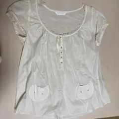 【Franche lippee】猫ポケット付きクリーム色半袖シャツのサムネイル