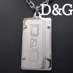 美品✨D&Gロゴホワイト×シルバースクエアプレートメンズネックレス408