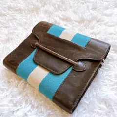 【BALLY／バリー三つ折り財布】レザースクエア　ブラウン×ターコイズのサムネイル