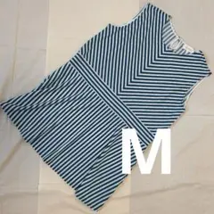 美品｜ALPHA CUBIC｜青白ストライプ｜ノースリーブチュニック｜M春夏秋