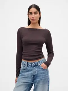 本日セール☆Gap モダン ボートネックTシャツ　S(M相当)テラブラウン