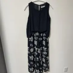 花柄 サロペット オールインワン ブラック