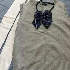 グレー ニット スクールベスト リボン　ルーズソックス　2組　の4点セット