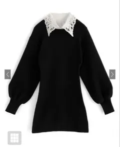 GRL レース襟付きニットミニワンピース dr655 ブラック