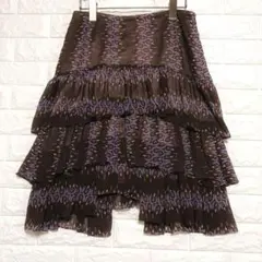 美品♡プライド　ティアードフリルスカート　ブラウンパープル　シフォン生地　ひざ丈のサムネイル
