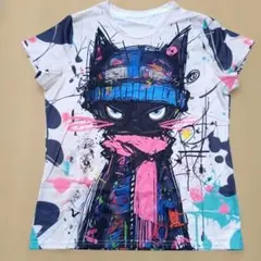 黒猫 ストリートアート風 Tシャツ 大きめＳ