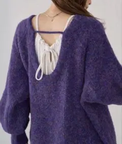 Kastane メランジVあきニットプルオーバー バックオープンニット