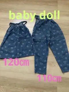 BABYDOLL ミッキー柄 デニムオーバーオール 120と110 お揃いコーデ