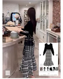 GRL チェック柄切替マーメイドニットワンピース kz719