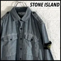 QR確認済⭐️STONE ISLAND ガーメントダイ ワッペンロゴリネンシャツのサムネイル