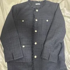 フリンジ付きネイビーテーラードジャケット