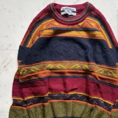 デザインニット ニット マルチカラー 3Dニット 幾何学模様 アースカラー