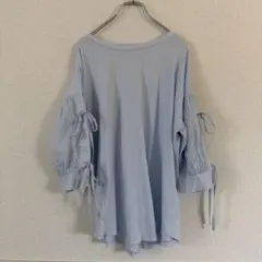 CIAOPANIC TYPY ライトブルー 五分袖Tシャツ 袖リボン 水色