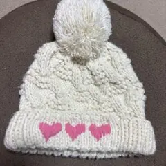 クリーム色 ケーブル編み ニット帽