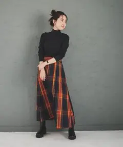 ★coen チェックプリーツスカート ネイビー オレンジ