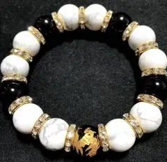 オニキス 金彫 龍 ハウライト 天然石 ブレスレット 数珠 お守り 大玉