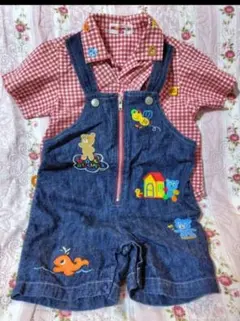 ミキハウス 80サイズ オーバーオールセット　チェックシャツ