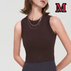 ヨガ デイリー ブラトップ タンクトップ リブ ピラティス ウェア ブラウン M