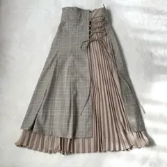 リリーブラウン ロングフレアスカート プリーツスカート ベージュ チェック柄