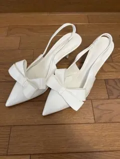 ホワイト リボン付きミュール