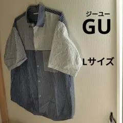 【GU ジーユー】Lサイズ　半袖シャツ　ブロードオーバーサイズシャツ　ストライプ