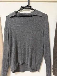 UNIQLO 워셔블 니트 리브 폴로 스웨터 다크 그레이 S