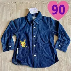 【90】モンポケ ピカチュウ デデンネ デニムシャツ ポケモン pokemon