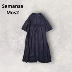 サマンサモスモス ガウンワンピース コットン リボン レース フレアスリーブ