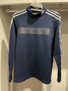 【美品】アディダス　モックネック スウェット 紺×白ライン Mサイズ