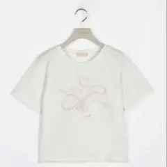 An MILLE リボンロゴ刺繍 Tシャツ ピンクのサムネイル