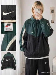 NIKE ナイロンジャケット 銀タグ 90s 背面スウッシュ 緑 黒 XL