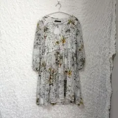 ZARA BASIC ザラ 花柄 長袖 ふんわり膝丈ワンピース サイズL