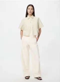 UNIQLO ジャージーバレルレッグパンツ 丈長めM オフホワイト ユニクロ