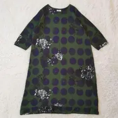 試着のみ 22SS プランテーション 楊柳 ワンピース 花柄 ドット 深緑 M