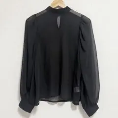 mily bilet バルーンスリーブハイネック楊柳シアーブラウス M ブラック