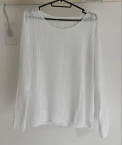 レディーストップス　シアー白長袖カットソー