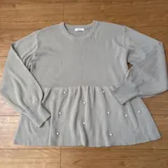 しまむら　ペプラムニットトップス　パール付き　L