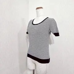 コムサイズム　ボーダー半袖カットソー（M）綿100%　濃紺