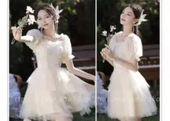 未使用アイボリーフリルドレス ショート　キャバ