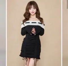 Darich ダーリッチ オフショルステッチニットミニワンピース BLK フリー