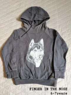 フィンガーインザノーズ　フード付きパーカー グレー オオカミ 犬 裏起毛 男女