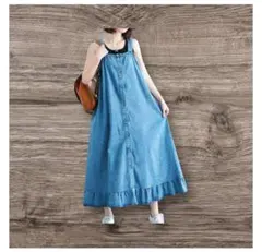 デニムサロペット フリル付き　スカート　ワンピース