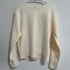 GLOBAL WORK ケーブル編みニット M アイボリー