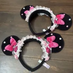 2個セット　ミニーマウス風カチューシャ 黒 ピンク